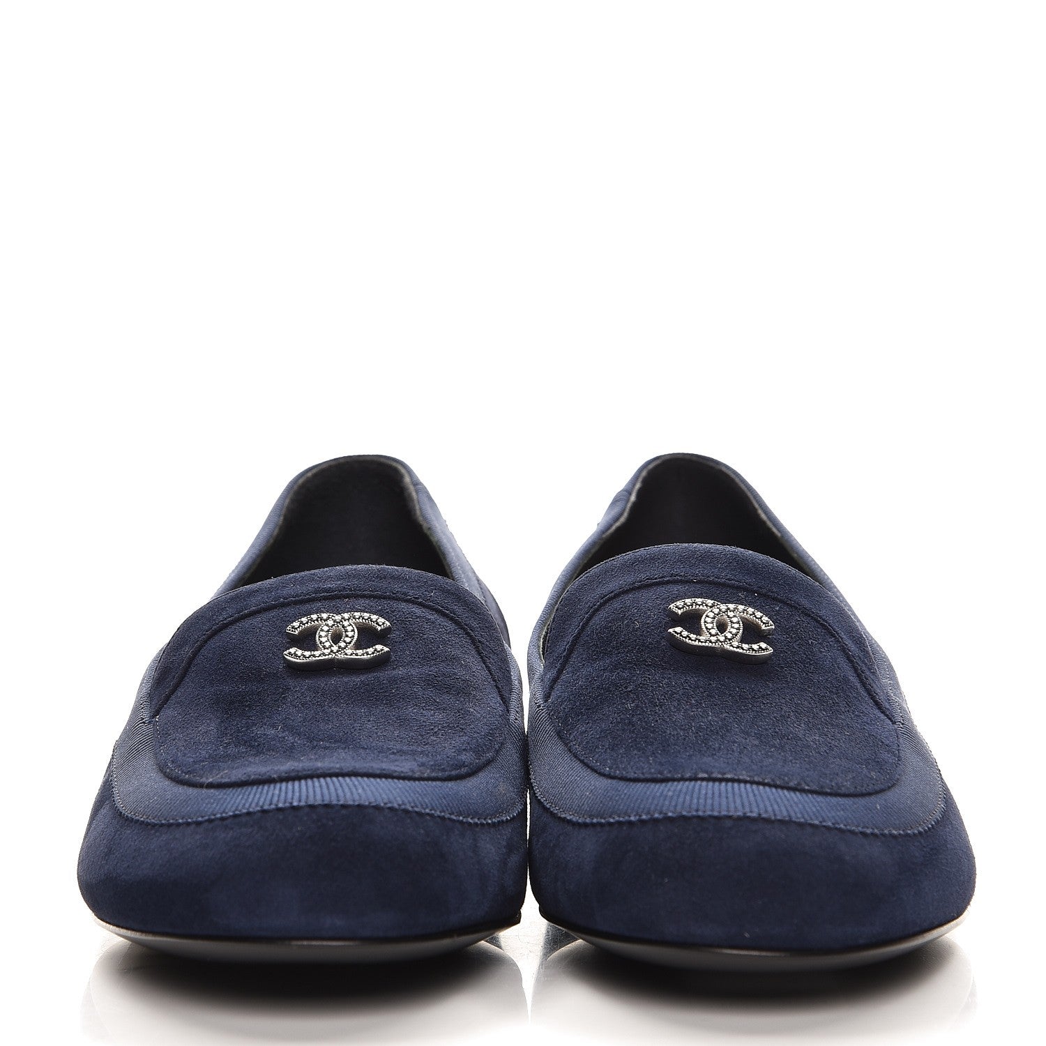 Chanel Suede CC Loafers 35.5 Navy 3 of 11