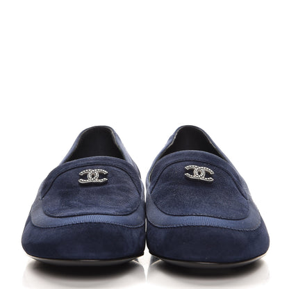 Chanel Suede CC Loafers 35.5 Navy 3 of 11