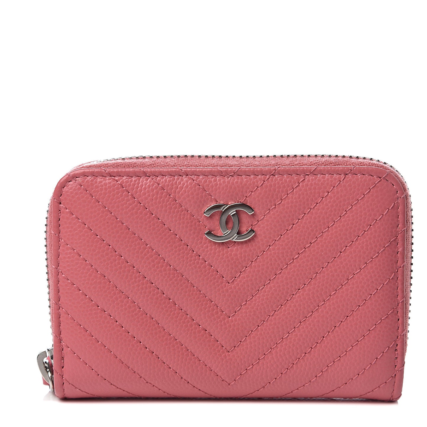 Caviar Chevron Quilted Zip Around Coin Purse Pink