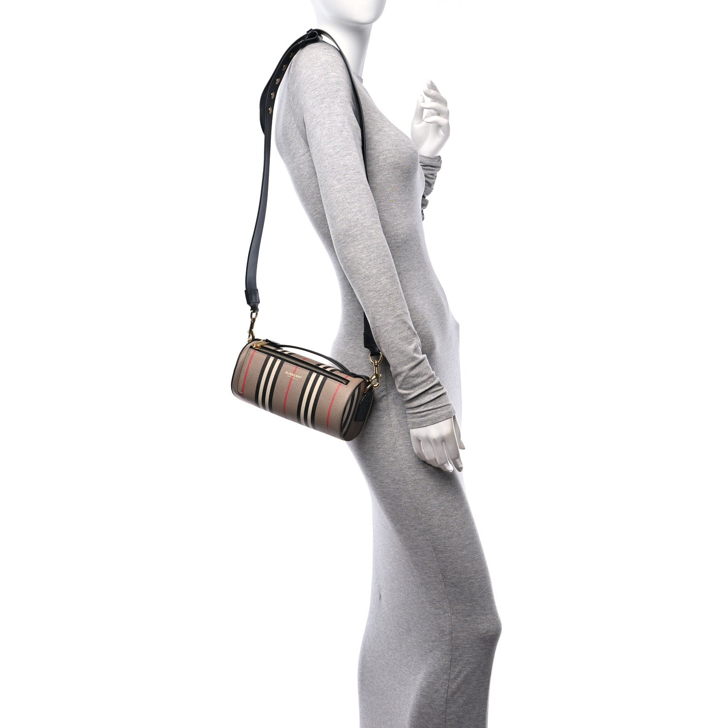 Burberry E-Canvas Calfskin Stripe Icon Barrel Bag Archive Beige 2 of 10