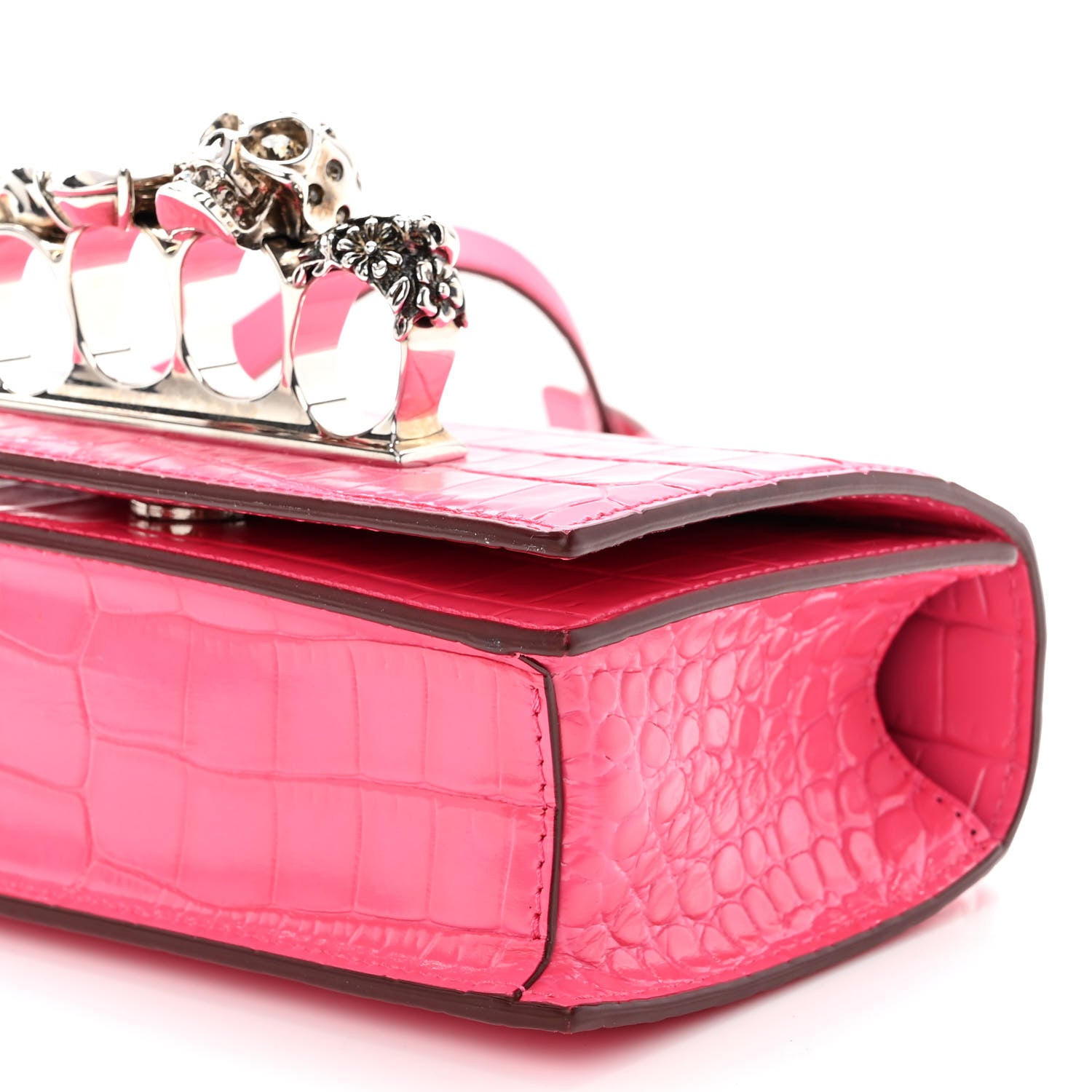 Alexander McQueen Shiny Crocodile Embossed Jeweled Satchel Peony Pink 9 of 10