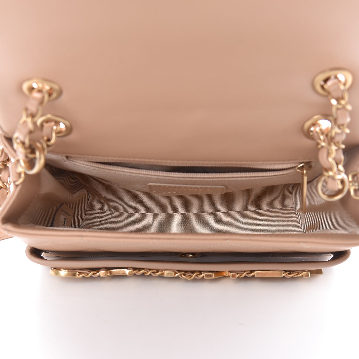 Calfskin Quilted Small Enchained Flap Beige