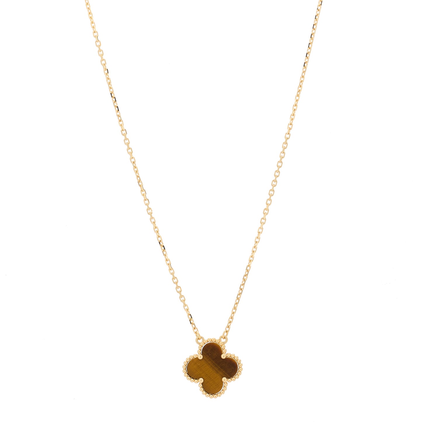 18K Yellow Gold Tiger Eye Vintage Alhambra Pendant Necklace