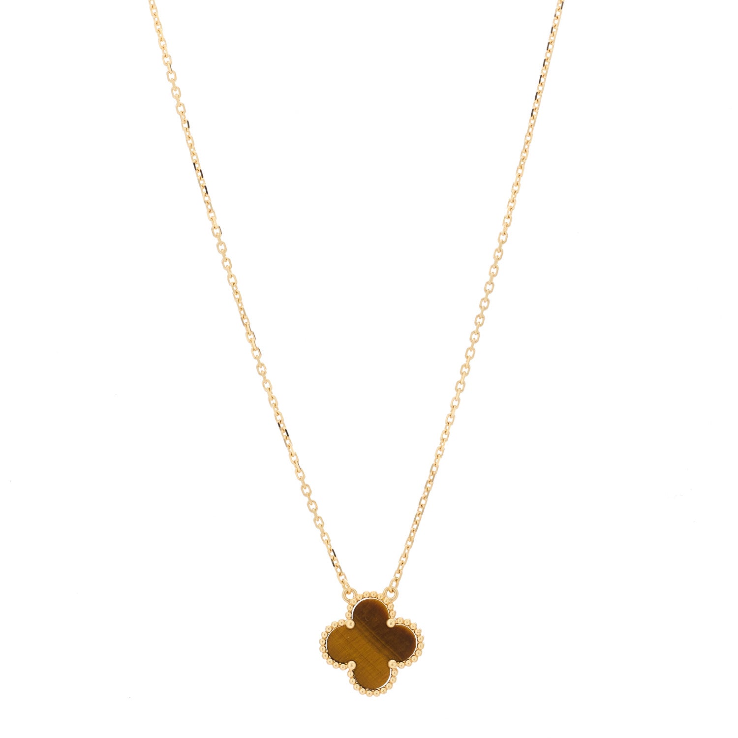 Van Cleef & Arpels 18K Yellow Gold Tiger Eye Vintage Alhambra Pendant Necklace 1 of 7