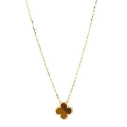Van Cleef & Arpels 18K Yellow Gold Tiger Eye Vintage Alhambra Pendant Necklace 1 of 7
