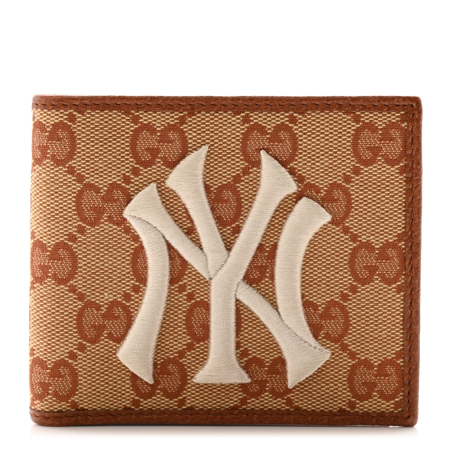 X MLB Monogram NY Yankees Bi-Fold Wallet Beige Ruggine Ivory
