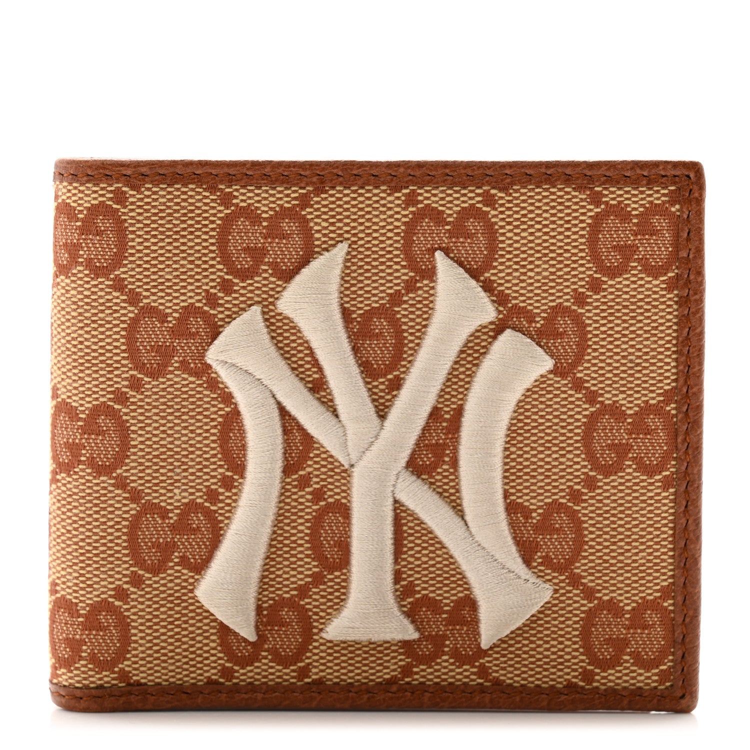 Gucci X MLB Monogram NY Yankees Bi-Fold Wallet Beige Ruggine Ivory 1 of 10