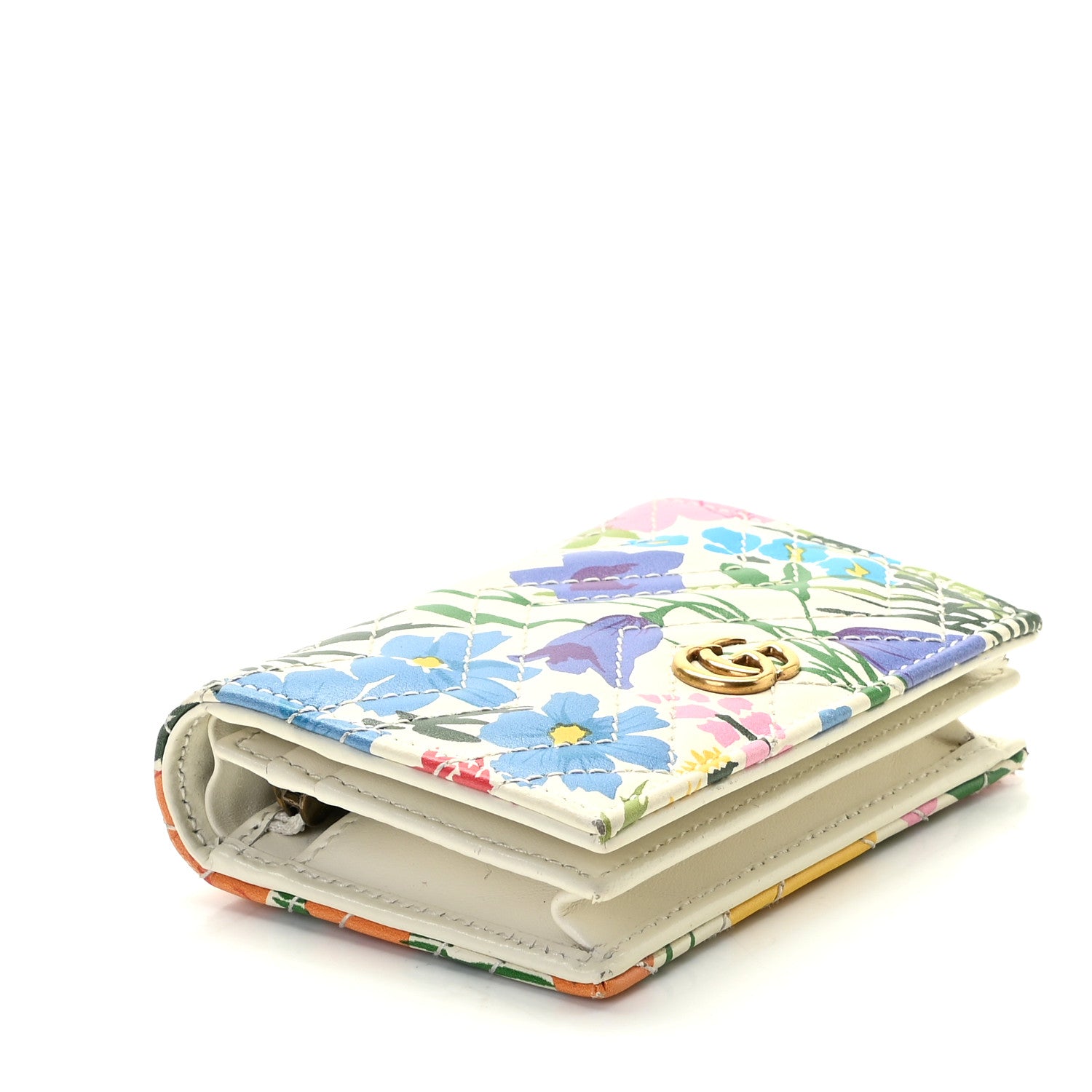 Gucci X KEN SCOTT Calfskin Matelasse Floral Print GG Marmont Card Case Wallet Ivory Pink 3 of 8