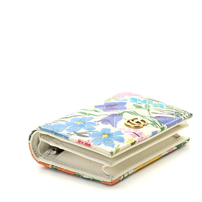 Gucci X KEN SCOTT Calfskin Matelasse Floral Print GG Marmont Card Case Wallet Ivory Pink 3 of 8
