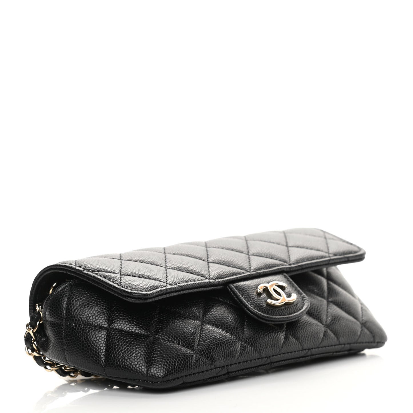 Caviar Quilted Glasses Case With Chain Black