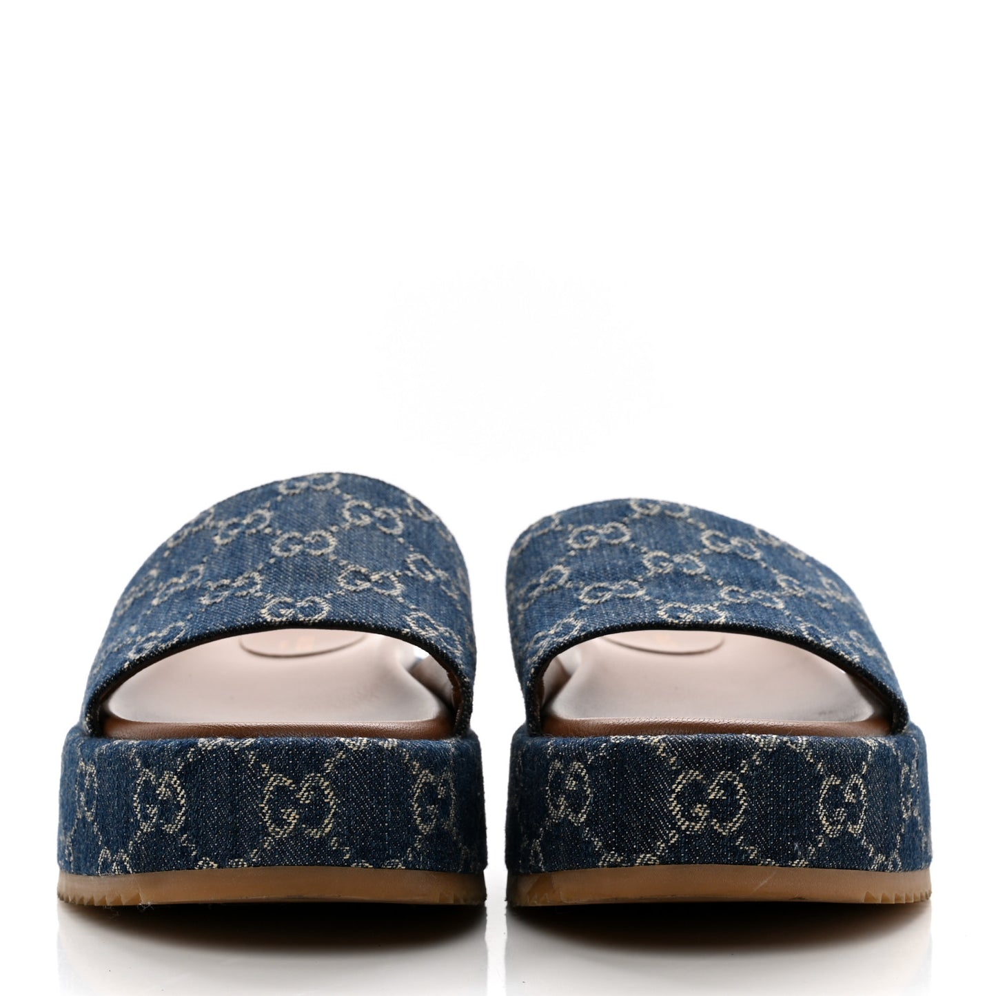 New Denim GG Monogram Angelina Platform 55mm Slide Sandals 40.5 Blue Tea