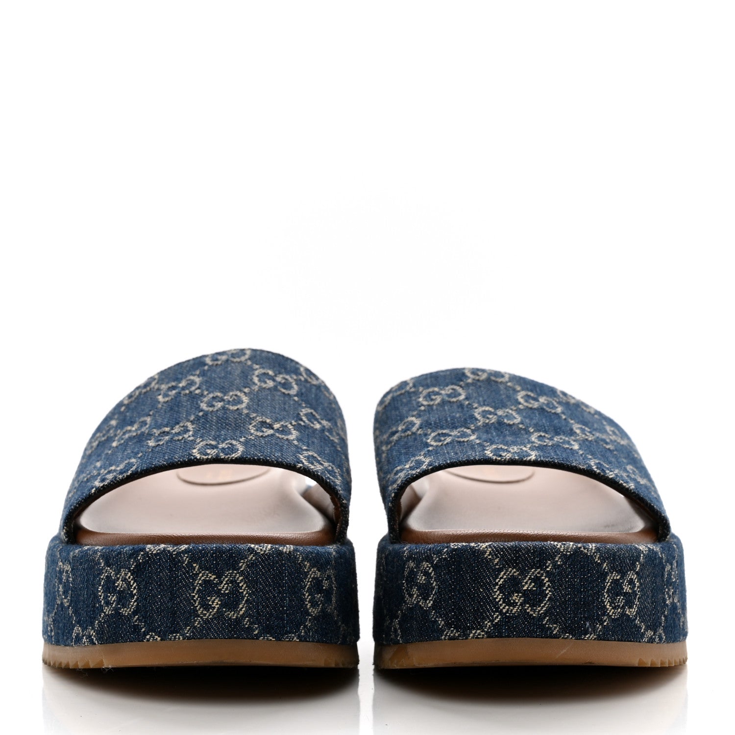 Gucci New Denim GG Monogram Angelina Platform 55mm Slide Sandals 40.5 Blue Tea 2 of 9