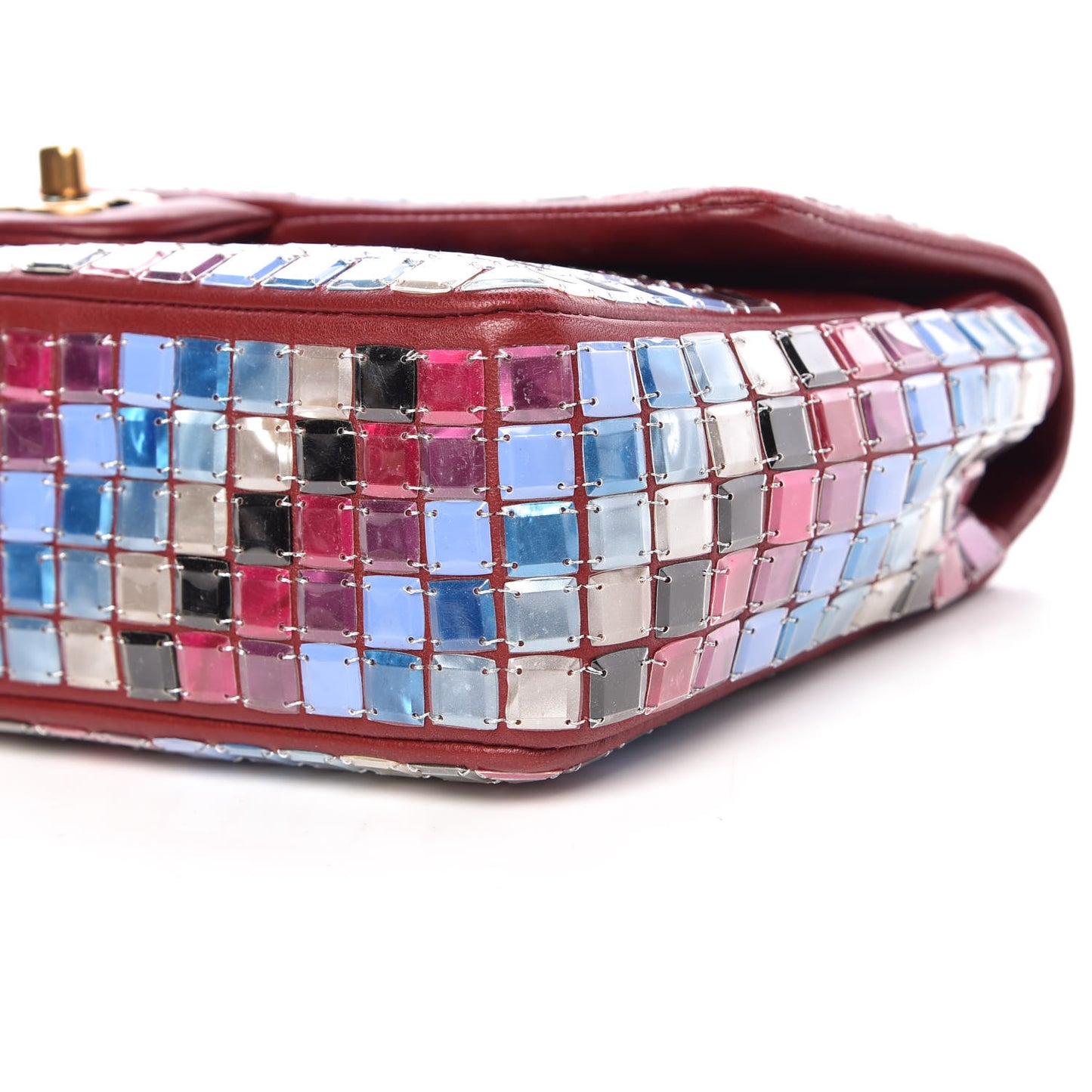 Lambskin Mosaic Medium Flap Red Multicolor