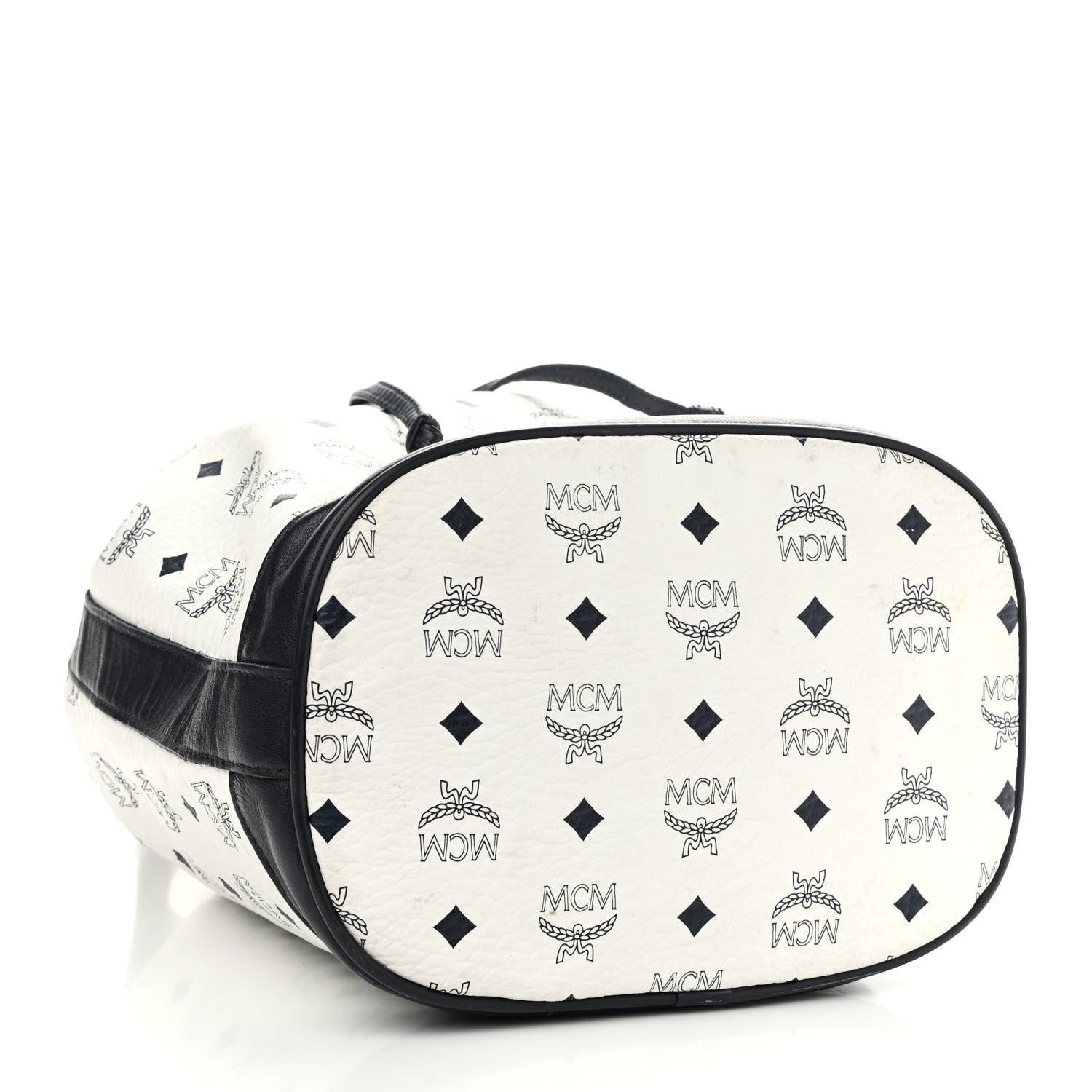 MCM Visetos Small Heritage Drawstring Bucket Bag White Black 4 of 19