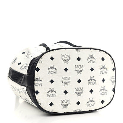 MCM Visetos Small Heritage Drawstring Bucket Bag White Black 4 of 19