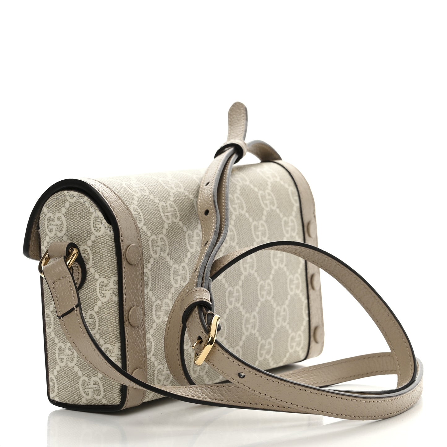 GG Supreme Monogram Textured Dollar Calfskin Mini Horsebit 1955 Shoulder Bag Beige Mystic White Oatmeal