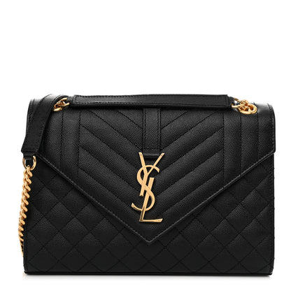 Saint Laurent Grain De Poudre Textured Mixed Matelasse Triquilt Medium Monogram Satchel Black 1 of 9