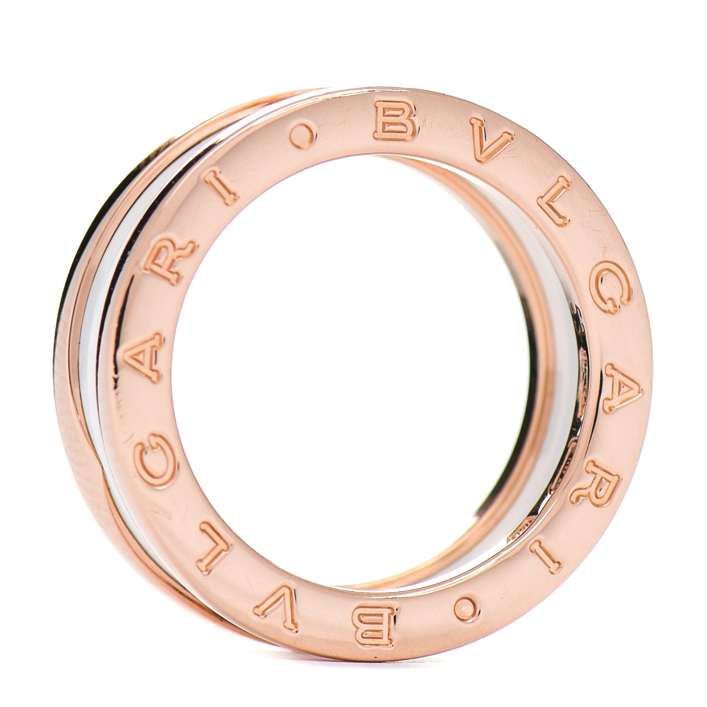 18K Rose Gold White Ceramic B.Zero1 Two-Band Ring 53 6.25