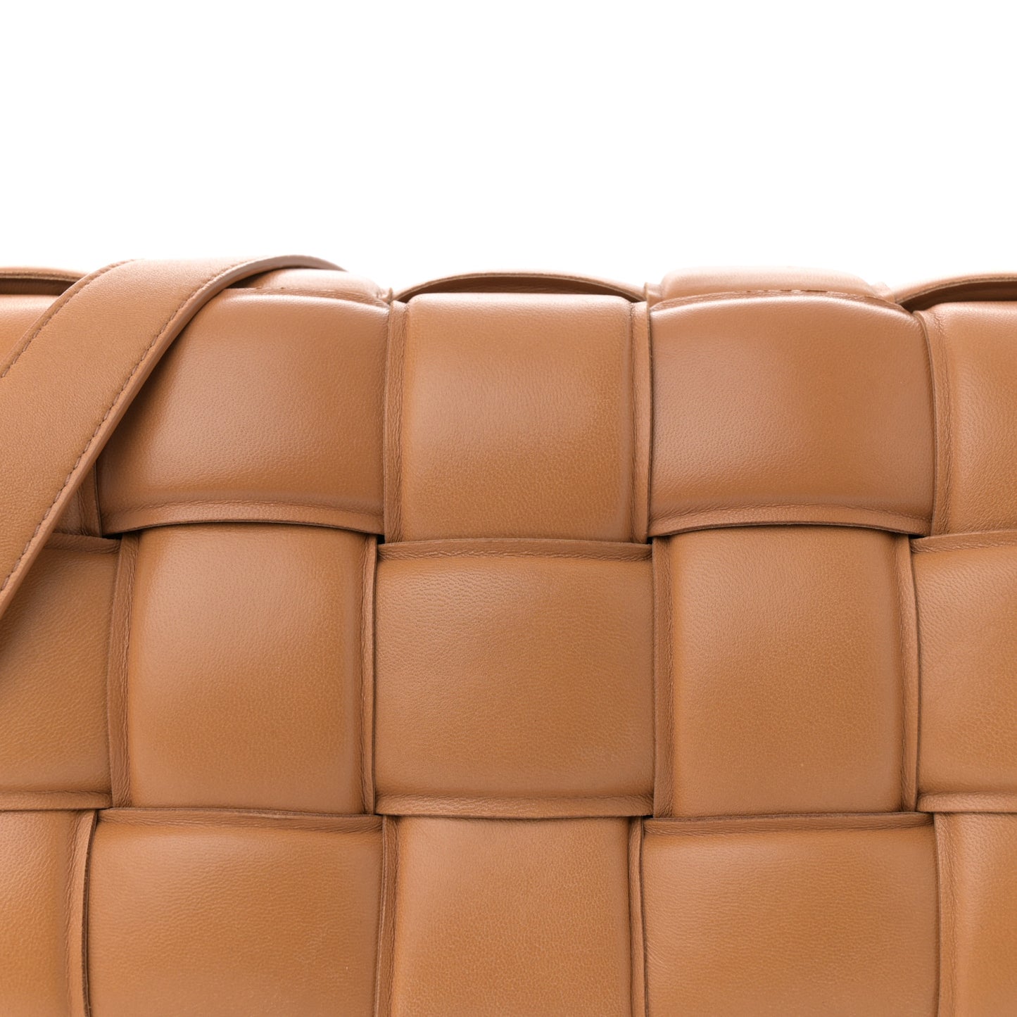 Nappa Maxi Intreccio Padded Cassette Crossbody Bag Caramel