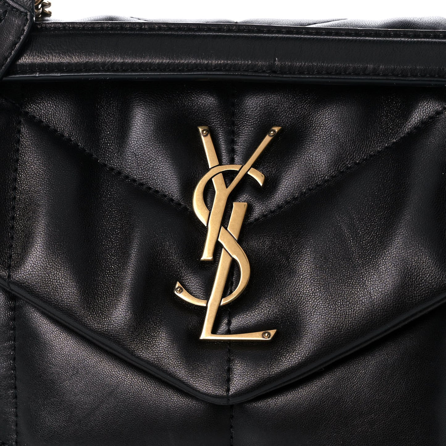 Lambskin Quilted Small Loulou Puffer Monogram Chain Satchel Black