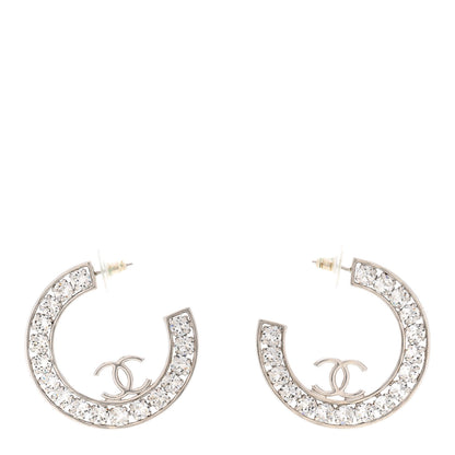 Chanel Metal Crystal CC XL Hoop Earrings Silver 1 of 5