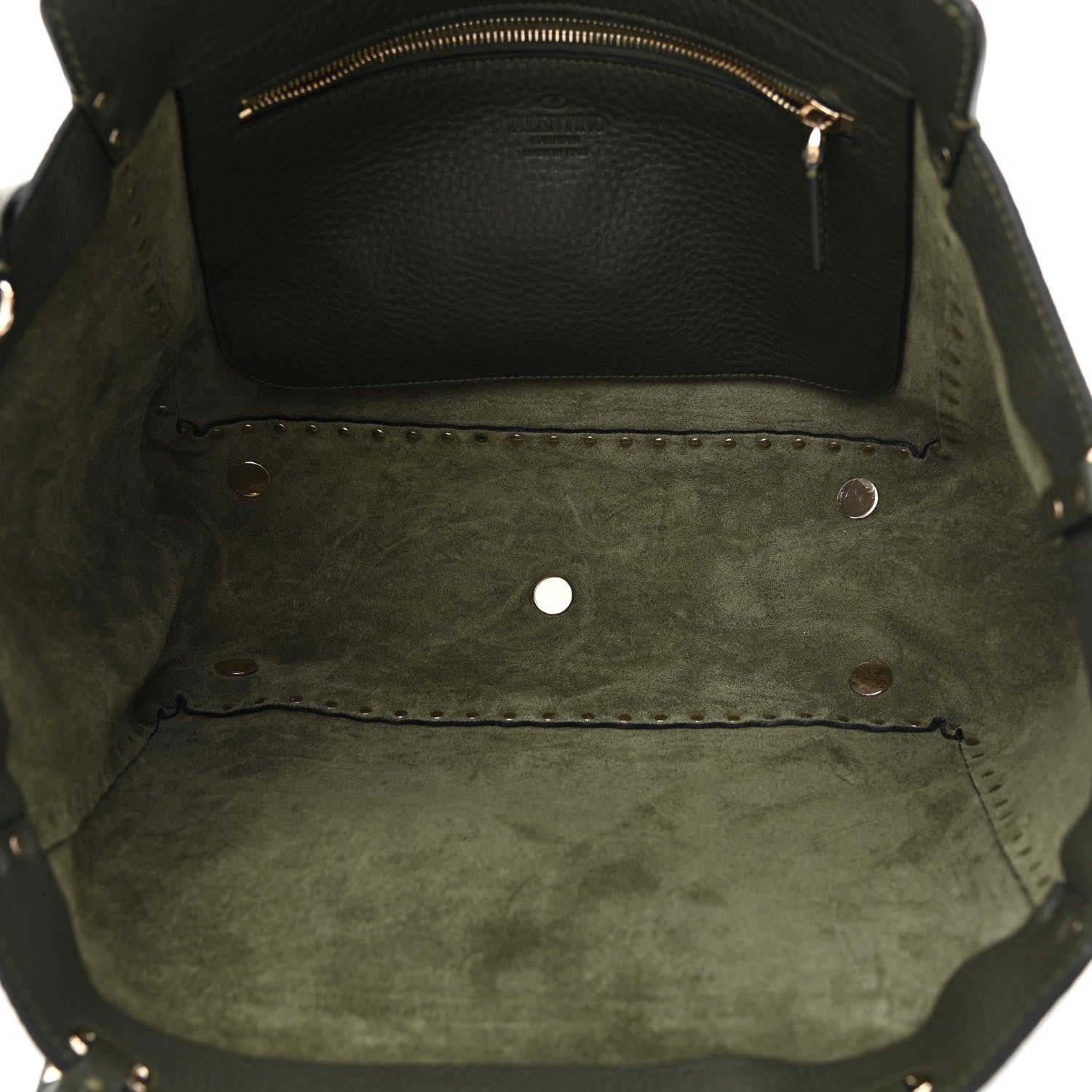 Valentino Garavani Pebbled Calfskin Medium Rockstud Tote Army Green 5 of 9