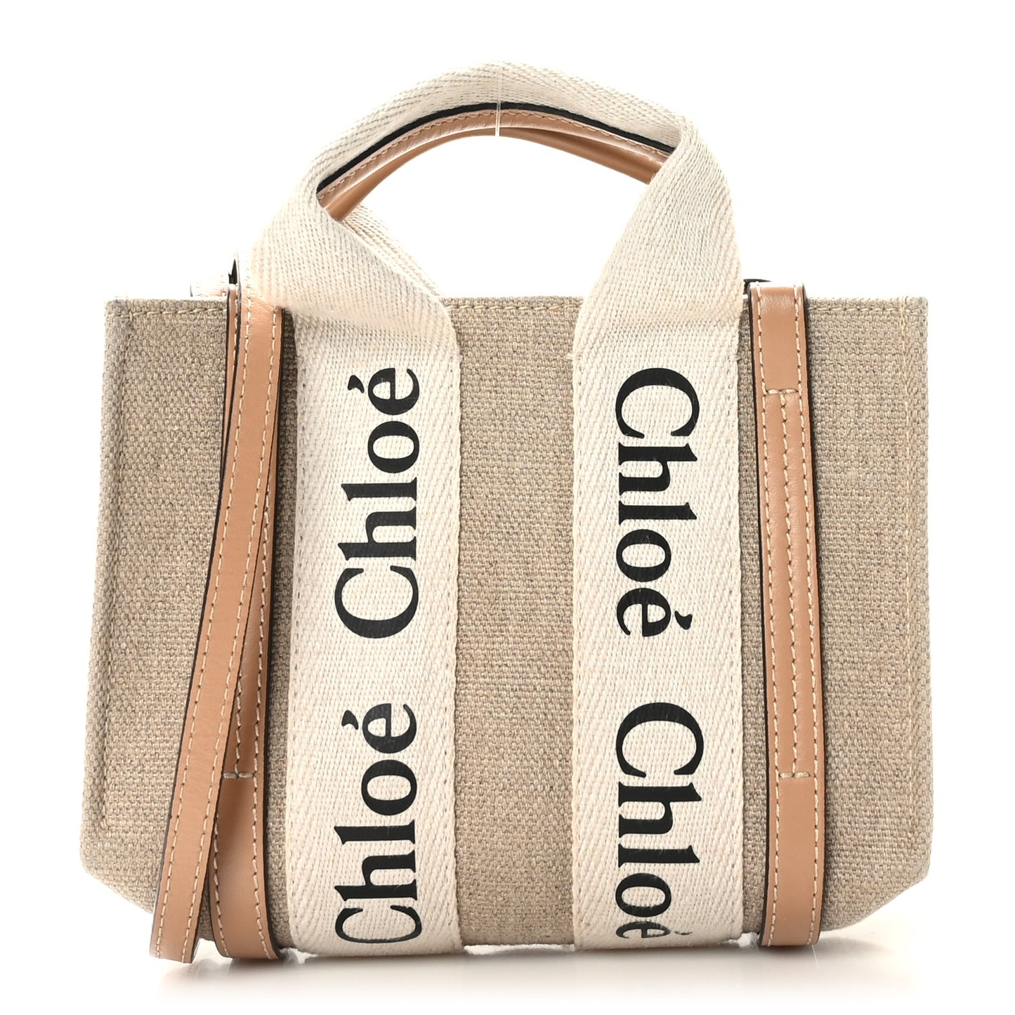 Cotton Calfskin Mini Woody Ribbon Tote White Light Brown