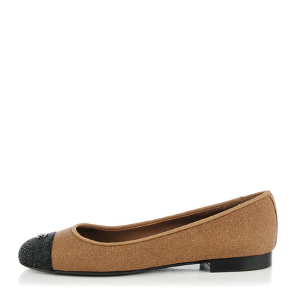Chanel Glitter Tweed Cap Toe CC Ballerina Flats 40.5 Beige Noir 1 of 9