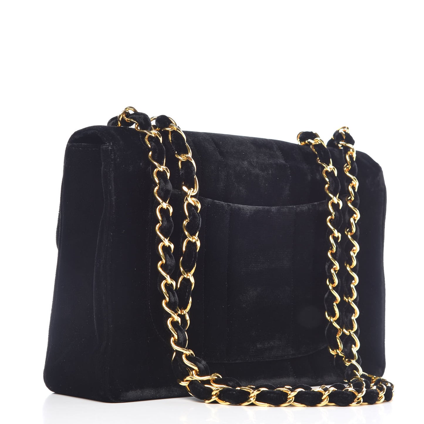 Velvet Vertical Quilted Jumbo Single Flap Black