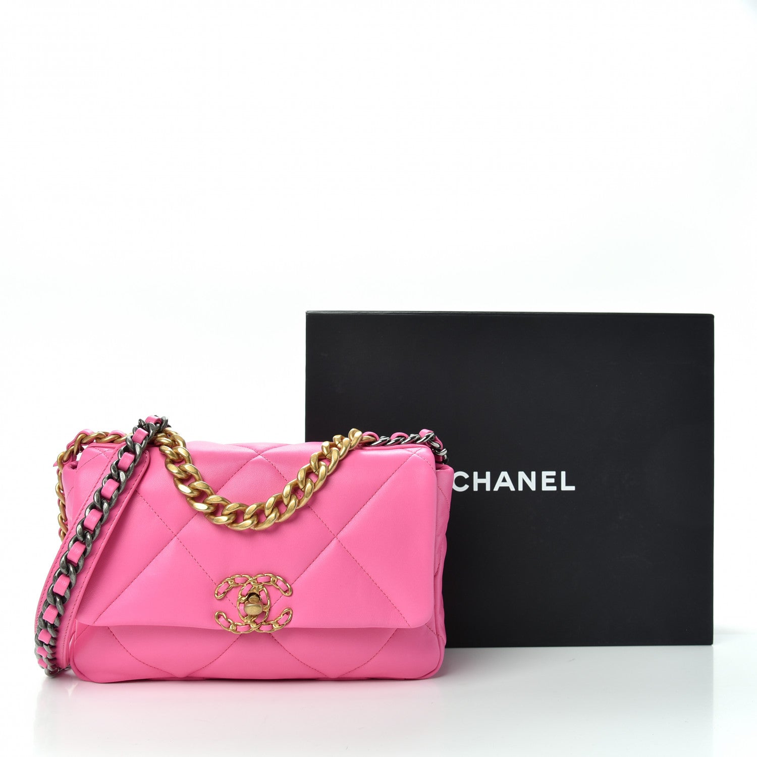 Chanel Lambskin Quilted Medium Chanel 19 Flap Neon Pink 10 of 10