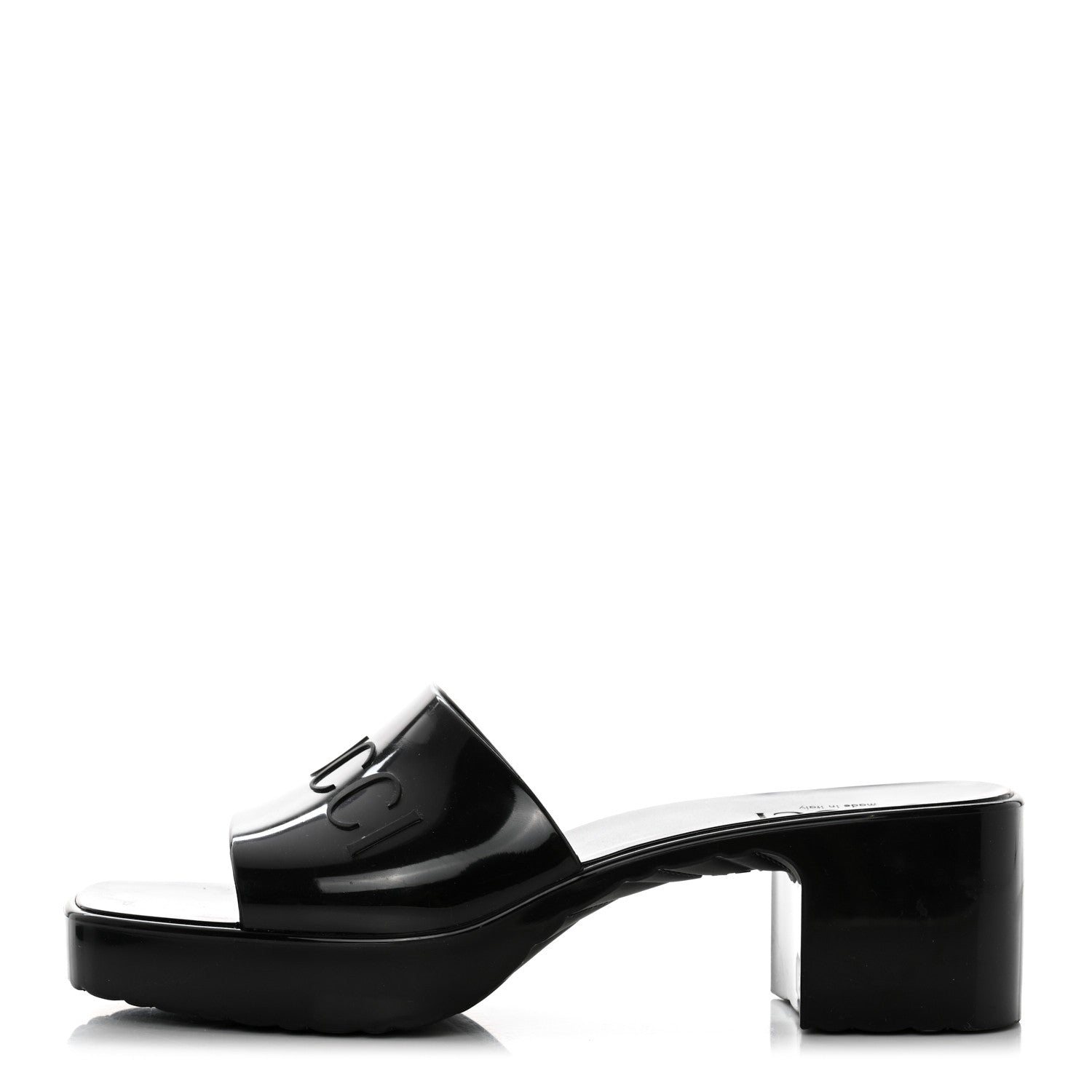 Gucci Rubber Gucci Logo Womens Platform 20/60mm Slide Sandals 37 Black 1 of 9