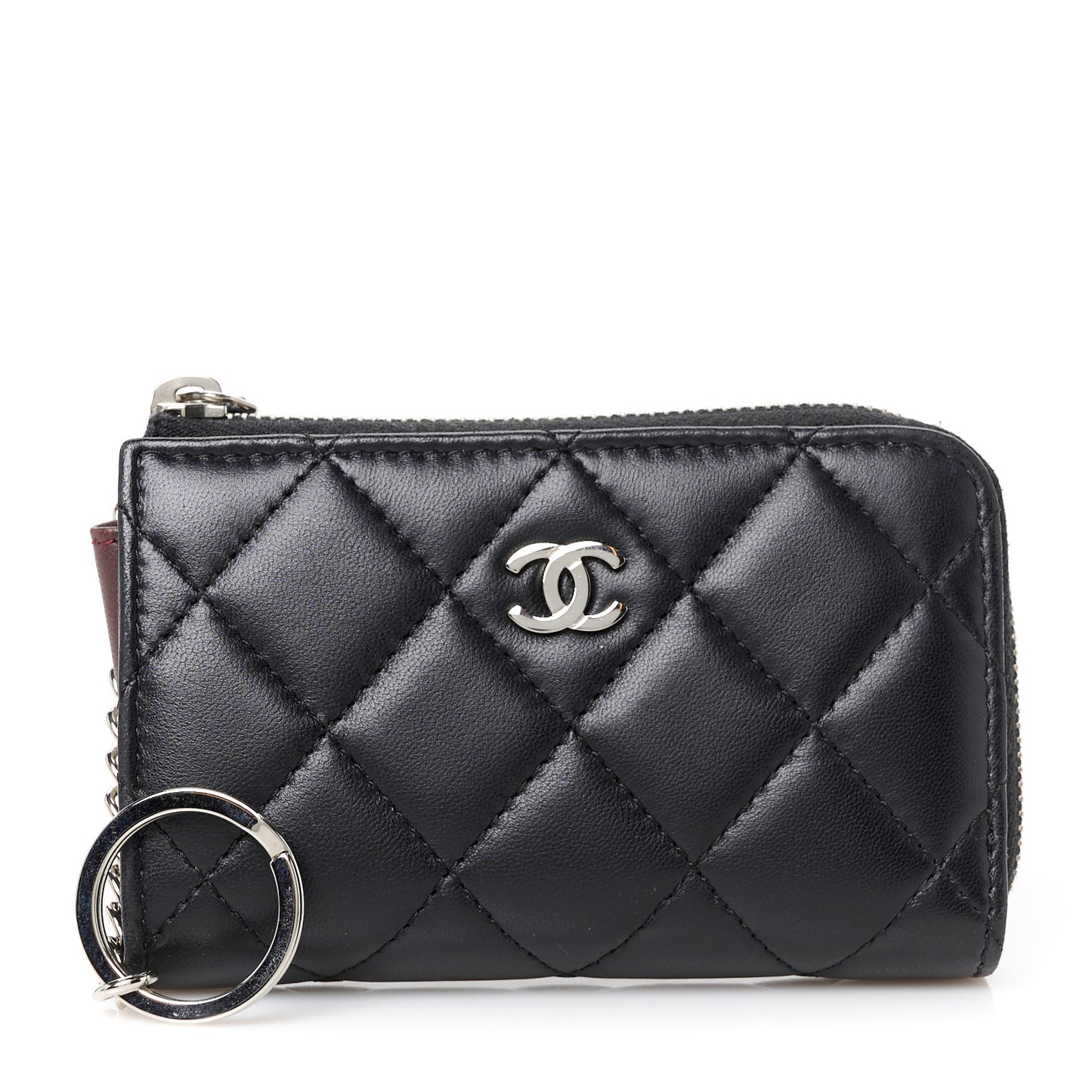Lambskin Quilted Key Holder Case Black