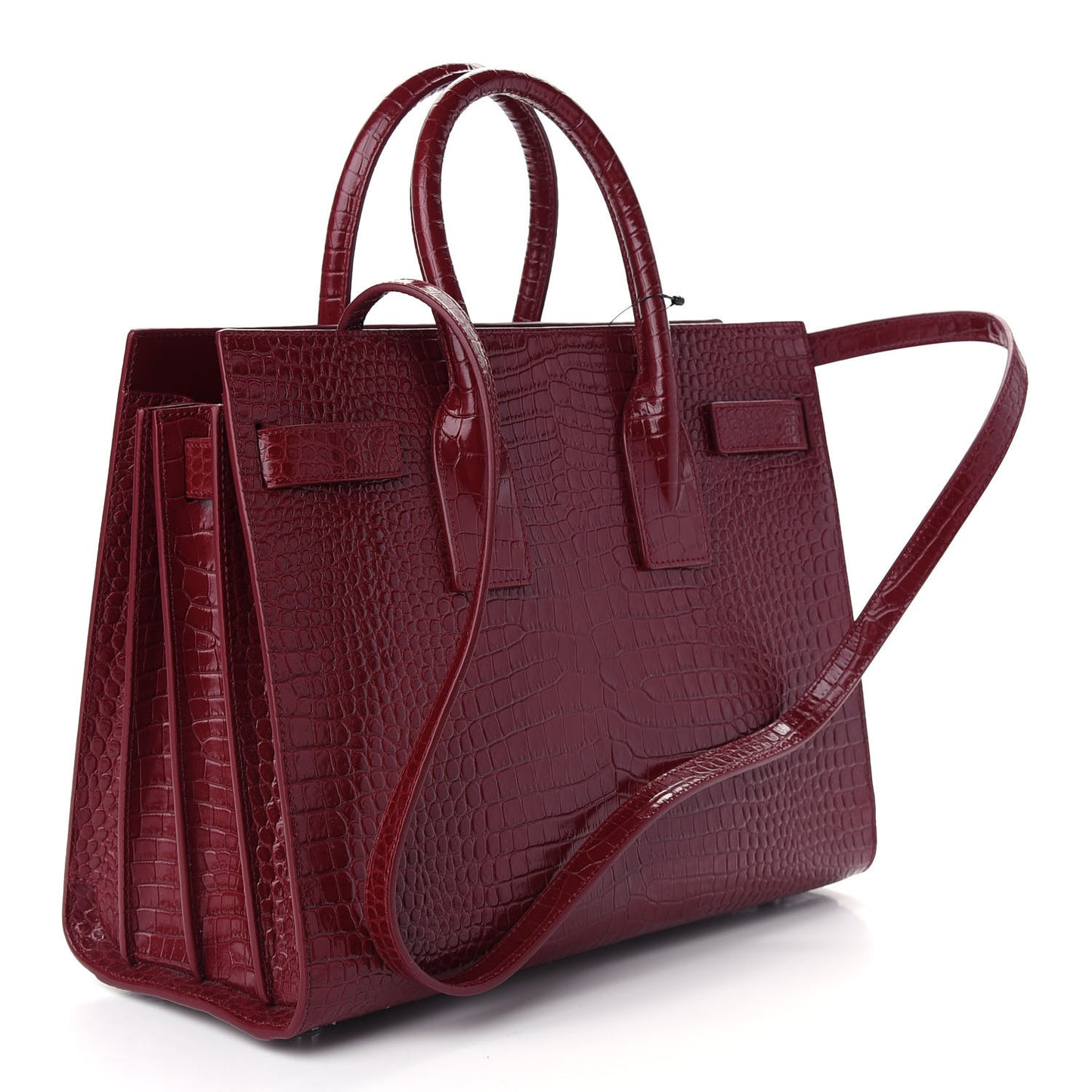 Calfskin Crocodile Embossed Small Sac de Jour Red Lacquer