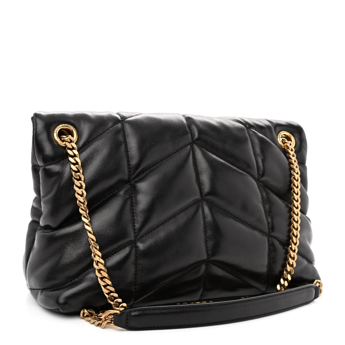 Lambskin Quilted Small Loulou Puffer Monogram Chain Satchel Black