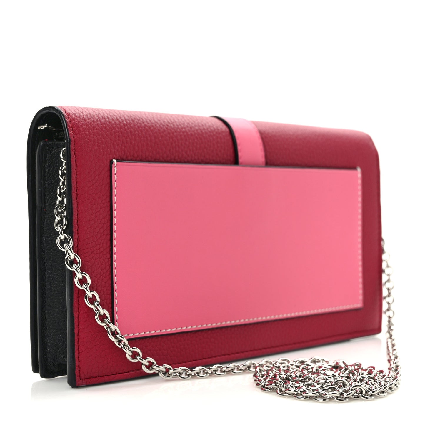Grained Calfskin Anagram Wallet on Chain Raspberry Wild Rose