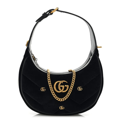 Gucci Velvet Matelasse Double G Studs Torchon GG Marmont Half Moon Hobo Black 1 of 8