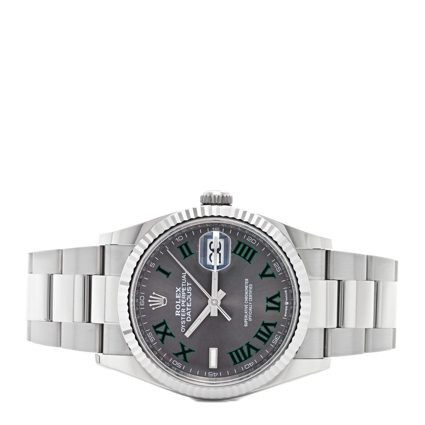 Stainless Steel 18K White Gold 36mm Oyster Perpetual Wimbledon Datejust Watch Slate 126234