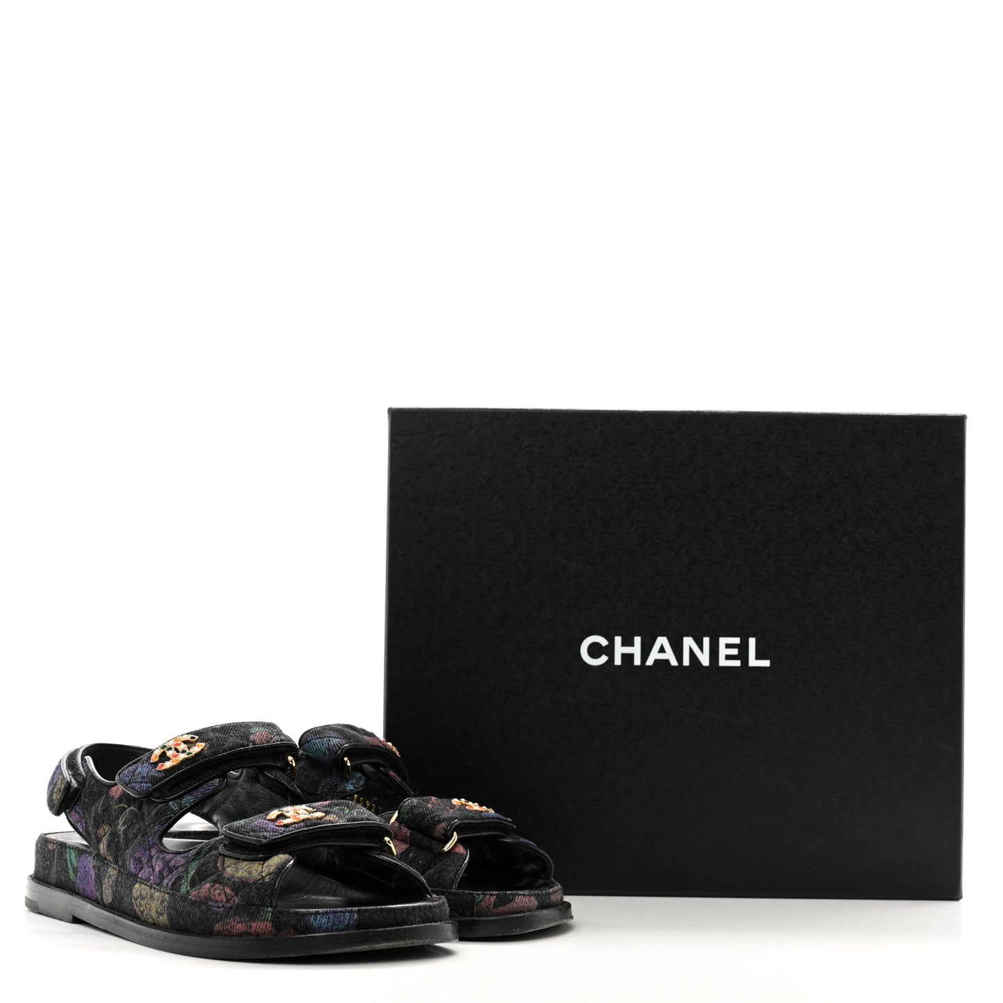 Denim Quilted Dad Sandals 35.5 Black Multicolor