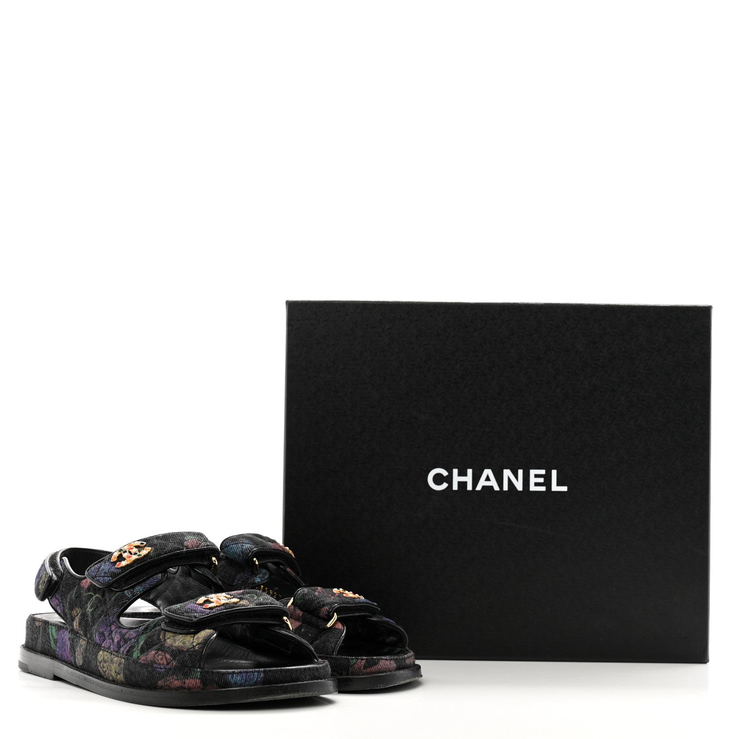 Chanel Denim Quilted Dad Sandals 35.5 Black Multicolor 13 of 13