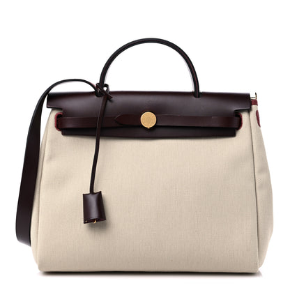 Hermes Military Toile Vache Hunter Herbag Zip Retourne 31 PM Beton Rouge Sellier 3 of 11