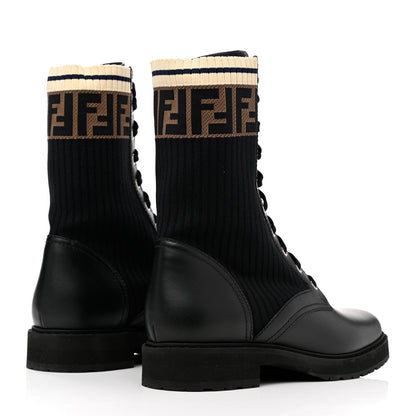 Fendi Calfskin Stretch Fabric Rockoko Biker Boots 40 Tobacco Black Marino 4 of 11