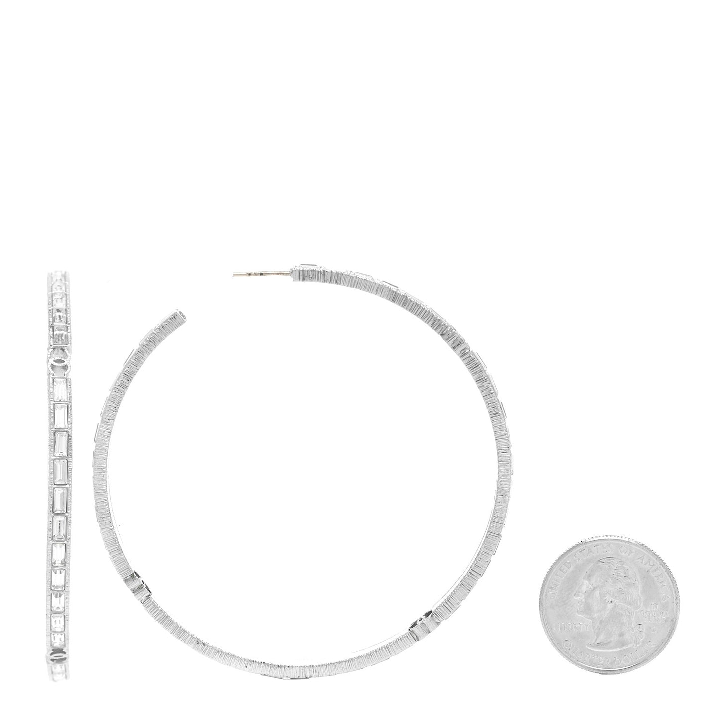 Baguette Crystal CC Hoop Earrings Silver