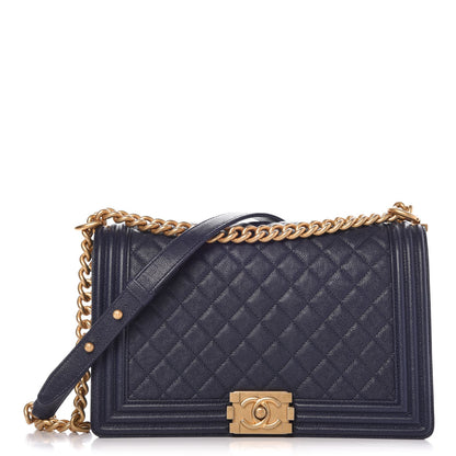 Chanel Caviar Quilted New Medium Boy Flap Dark Navy Blue 1 of 8