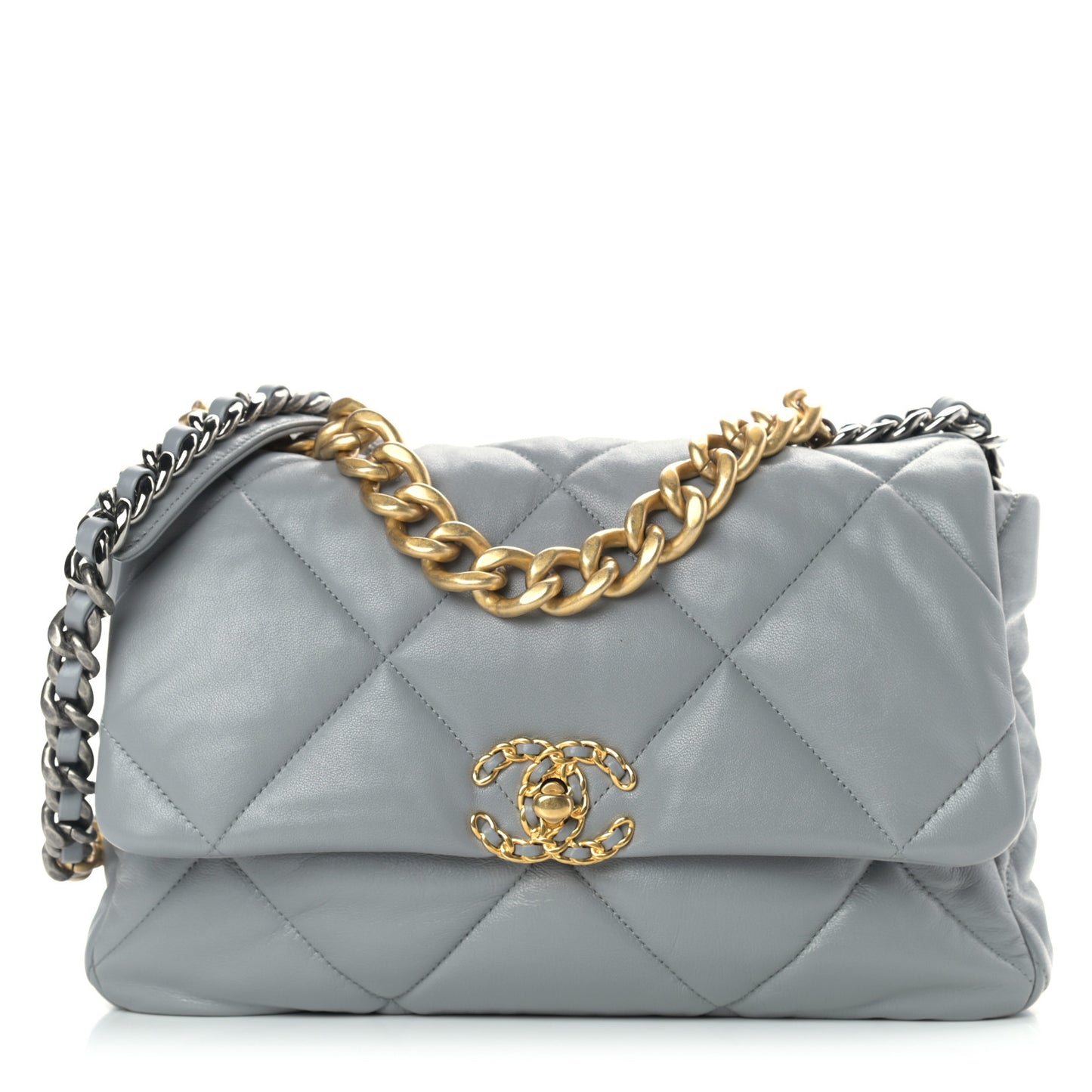 Lambskin Quilted Large Chanel 19 Flap Grey
