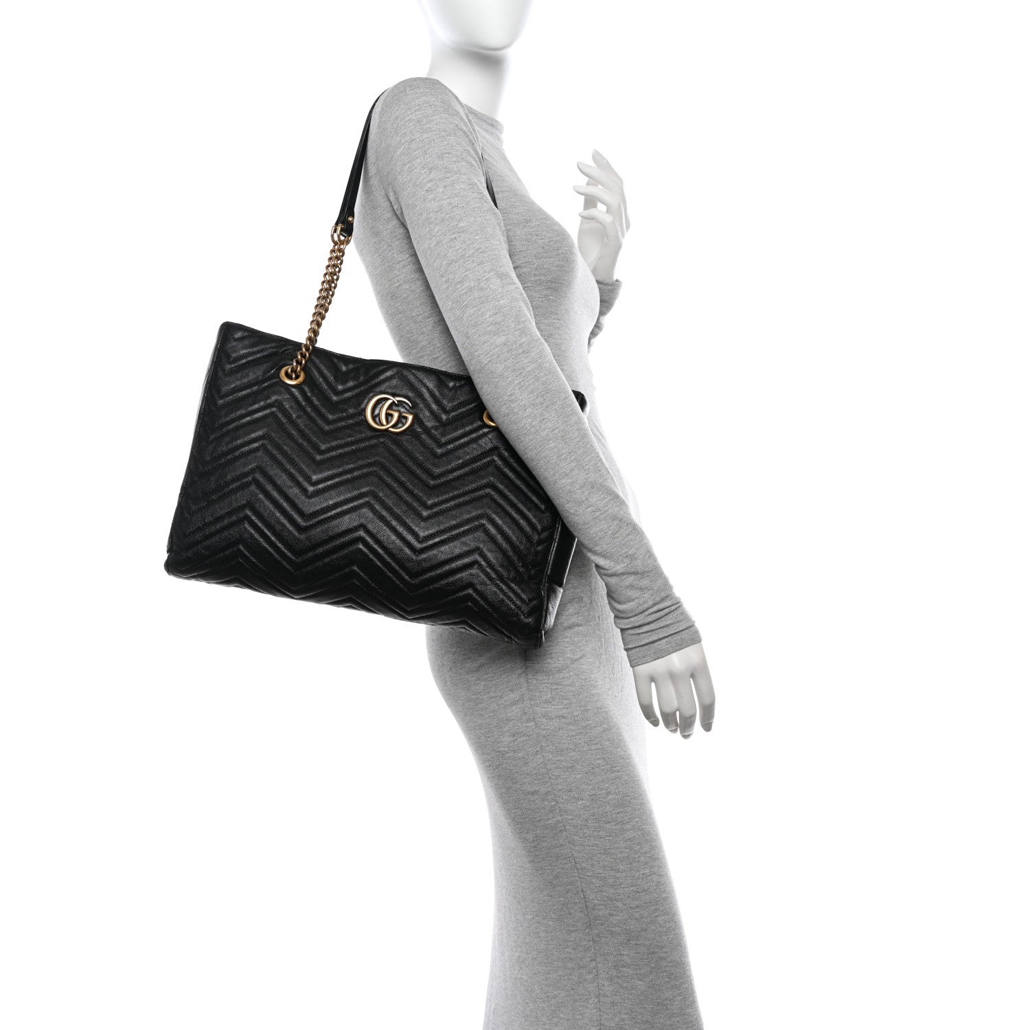 Gucci Vintage Calfskin Matelasse Medium GG Marmont Slim Tote Black 2 of 20
