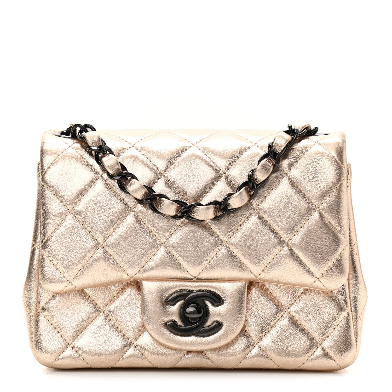 Chanel Metallic Lambskin Quilted Mini Square Flap Gold Black 1 of 11