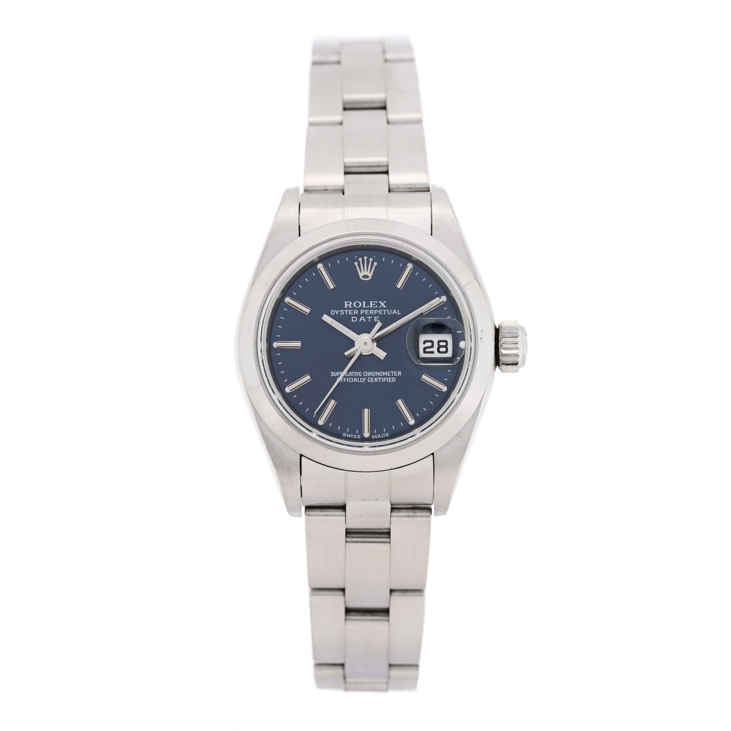 Rolex Stainless Steel 26mm Oyster Perpetual Date Watch Blue 79160 1 of 5