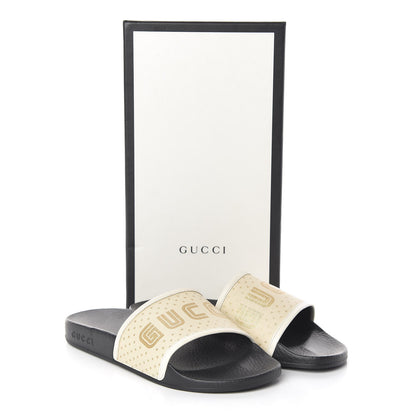 Gucci X SEGA Supreme Canvas GUCCY Stars Womens Slide Sandals 38 Mystic White Gold 7 of 7