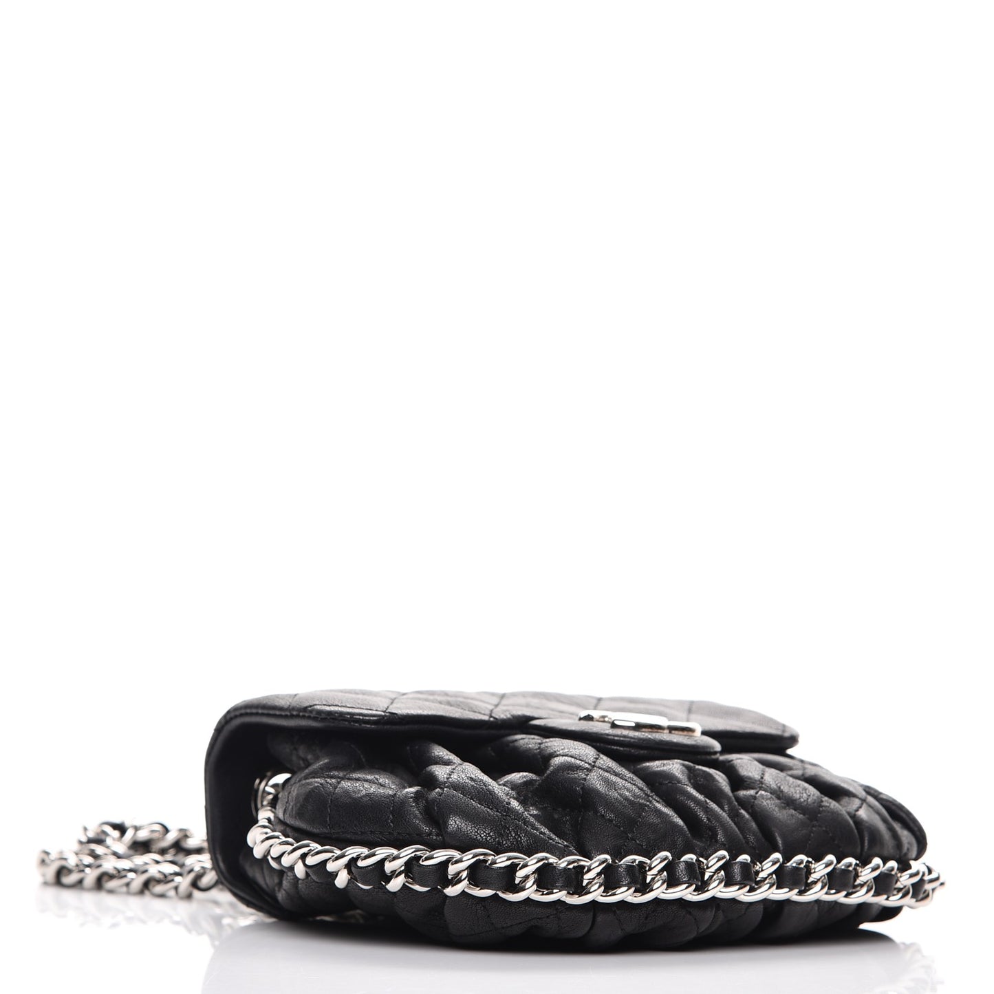 Washed Lambskin Quilted Mini Chain Around Flap Black