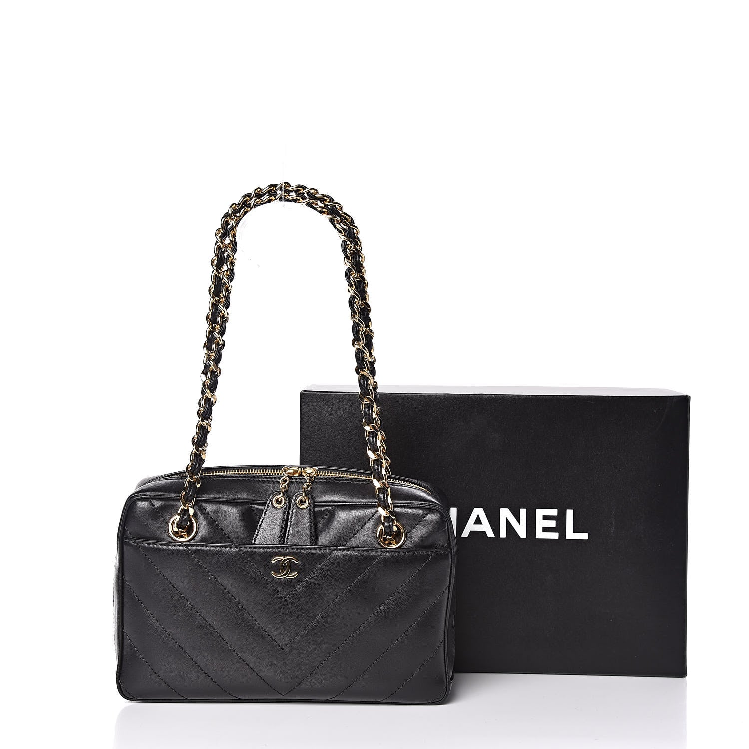 Chanel Lambskin Chevron Quilted Camera Case Black 11 of 11